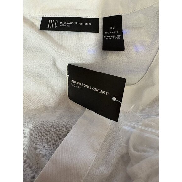 INC International 0X White Split Neckline Button Down Tie Waist Sleeveless Shirt - Picture 6 of 6